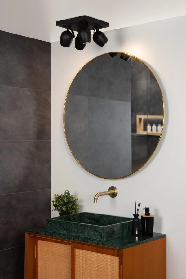 Lucide PRESTON - Ceiling spotlight Bathroom - 4xGU10 - IP44 - Black - ambiance 1